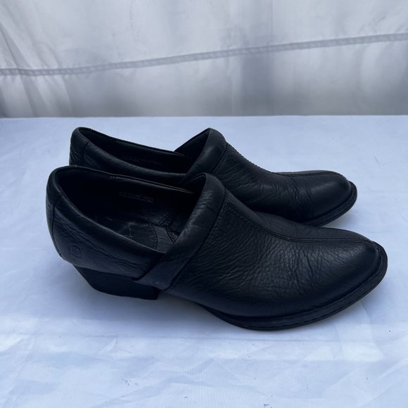 Born Black Leather Round Toe Comfort Slip On Block Heel Clog Shoes Size 8.5 - Picture 3 of 9